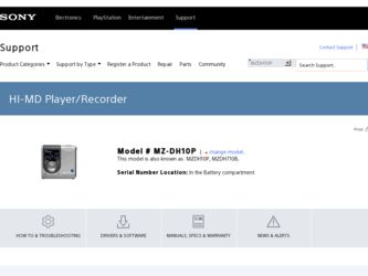 MZ-DH10P driver download page on the Sony site