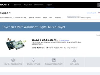 MZ-DN430PS driver download page on the Sony site