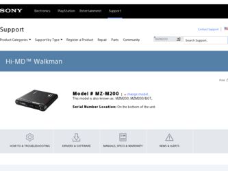 MZ-M200 driver download page on the Sony site