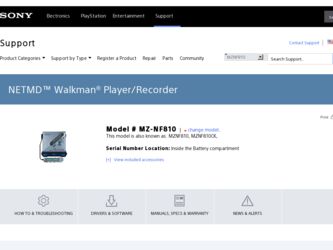 MZ-NF810 driver download page on the Sony site