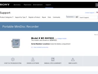 MZ-NHF800 driver download page on the Sony site