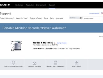MZ-RH10 driver download page on the Sony site