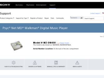 MZDN430 driver download page on the Sony site