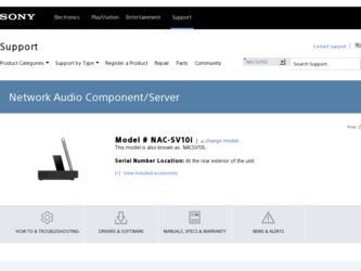 NAC-SV10i driver download page on the Sony site