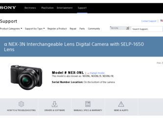 NEX-3NL driver download page on the Sony site