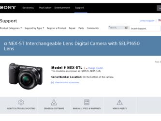 NEX-5TL driver download page on the Sony site