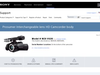 NEX-VG30 driver download page on the Sony site