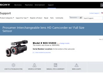 NEX-VG900 driver download page on the Sony site