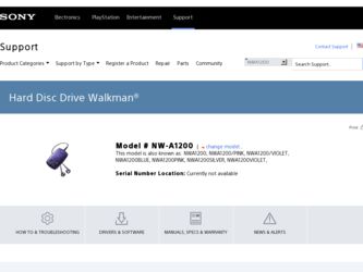 NW-A1200 driver download page on the Sony site