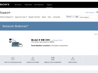 NW-E99 driver download page on the Sony site
