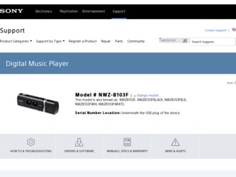 NWZ-B103F driver download page on the Sony site