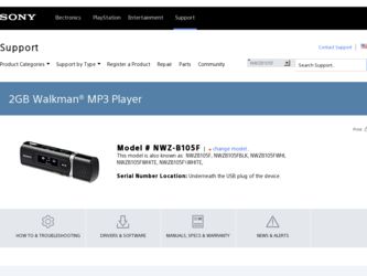 NWZ-B105F driver download page on the Sony site
