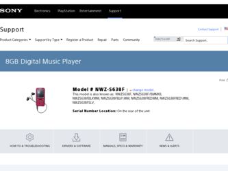 NWZ-S638F driver download page on the Sony site