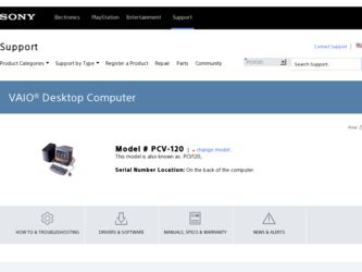 PCV-120 driver download page on the Sony site