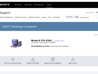PCV-E204 driver download page on the Sony site