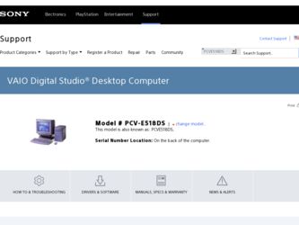 PCV-E518DS driver download page on the Sony site