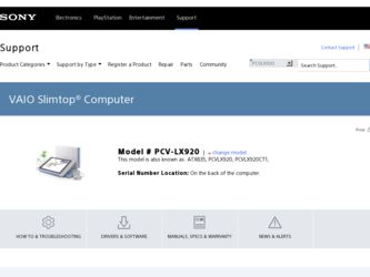 PCV-LX920 driver download page on the Sony site