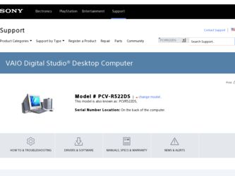 PCV-R522DS driver download page on the Sony site