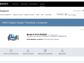PCV-R536DS driver download page on the Sony site