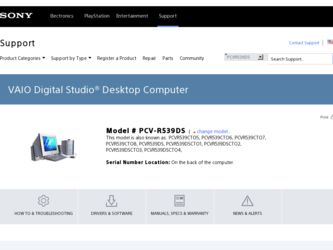 PCV-R539DS driver download page on the Sony site