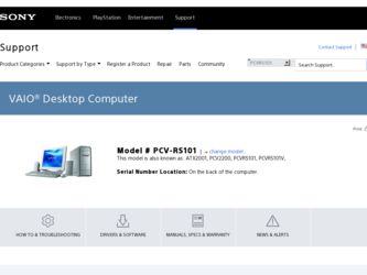 PCV-RS101 driver download page on the Sony site