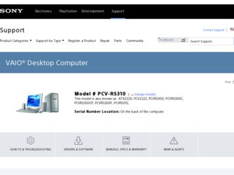 PCV-RS300CP driver download page on the Sony site