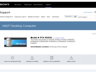 PCV-RS600CP driver download page on the Sony site