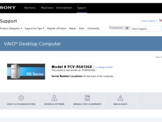 PCV-RS613GX driver download page on the Sony site