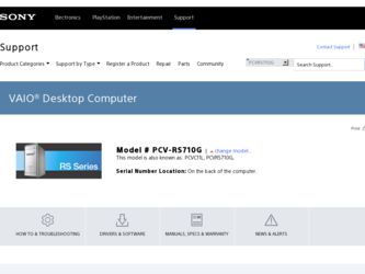PCV-RS710G driver download page on the Sony site