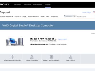 PCV-RX260DS driver download page on the Sony site