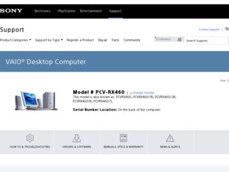 PCV-RX460 driver download page on the Sony site