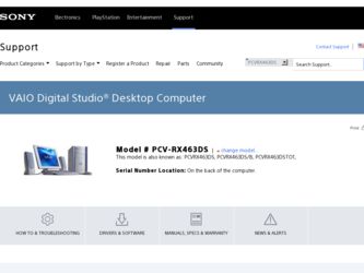 PCV-RX463DS driver download page on the Sony site
