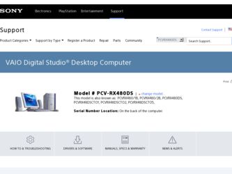 PCV-RX480DS driver download page on the Sony site