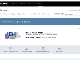 PCV-RX550 driver download page on the Sony site