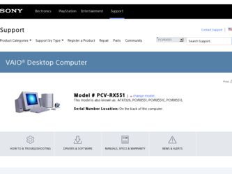 PCV-RX551 driver download page on the Sony site