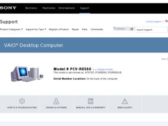 PCV-RX560 driver download page on the Sony site