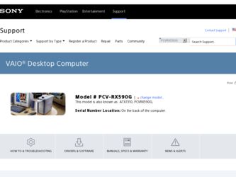 PCV-RX590G driver download page on the Sony site
