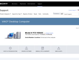 PCV-RX600 driver download page on the Sony site