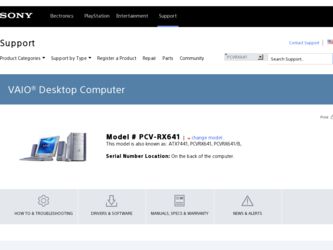 PCV-RX641 driver download page on the Sony site
