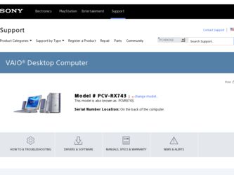 PCV-RX743 driver download page on the Sony site