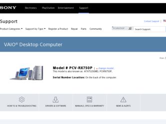 PCV-RX750P driver download page on the Sony site
