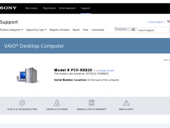 PCV-RX820 driver download page on the Sony site