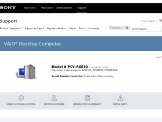 PCV-RX830 driver download page on the Sony site