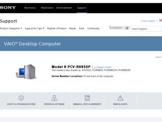 PCV-RX850P driver download page on the Sony site