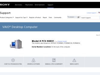 PCV-RX851 driver download page on the Sony site