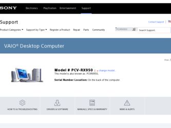 PCV-RX950 driver download page on the Sony site