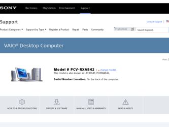 PCV-RXA842 driver download page on the Sony site