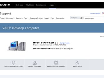 PCV-RZ16G driver download page on the Sony site