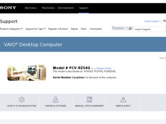 PCV-RZ54G driver download page on the Sony site