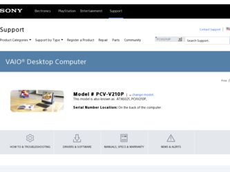PCV-V210P driver download page on the Sony site